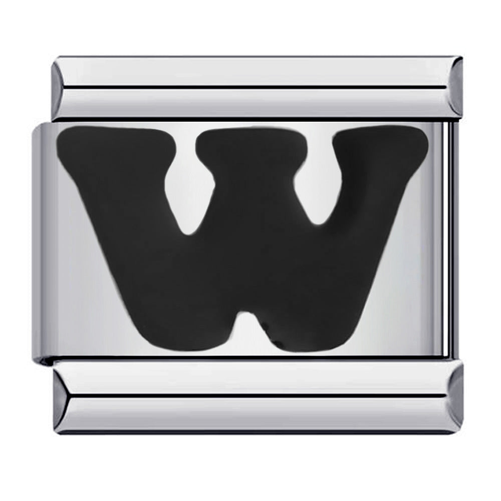Black Letter Italian Charm Bracelet Stainless Steel