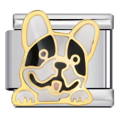 Pet Dog Italian Charm Gold Silver Enamel Stainless Steel