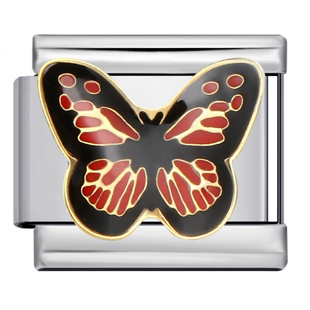 Color butterfly Italian module bracelet, welding pattern drip DIY bracelet Italian charm