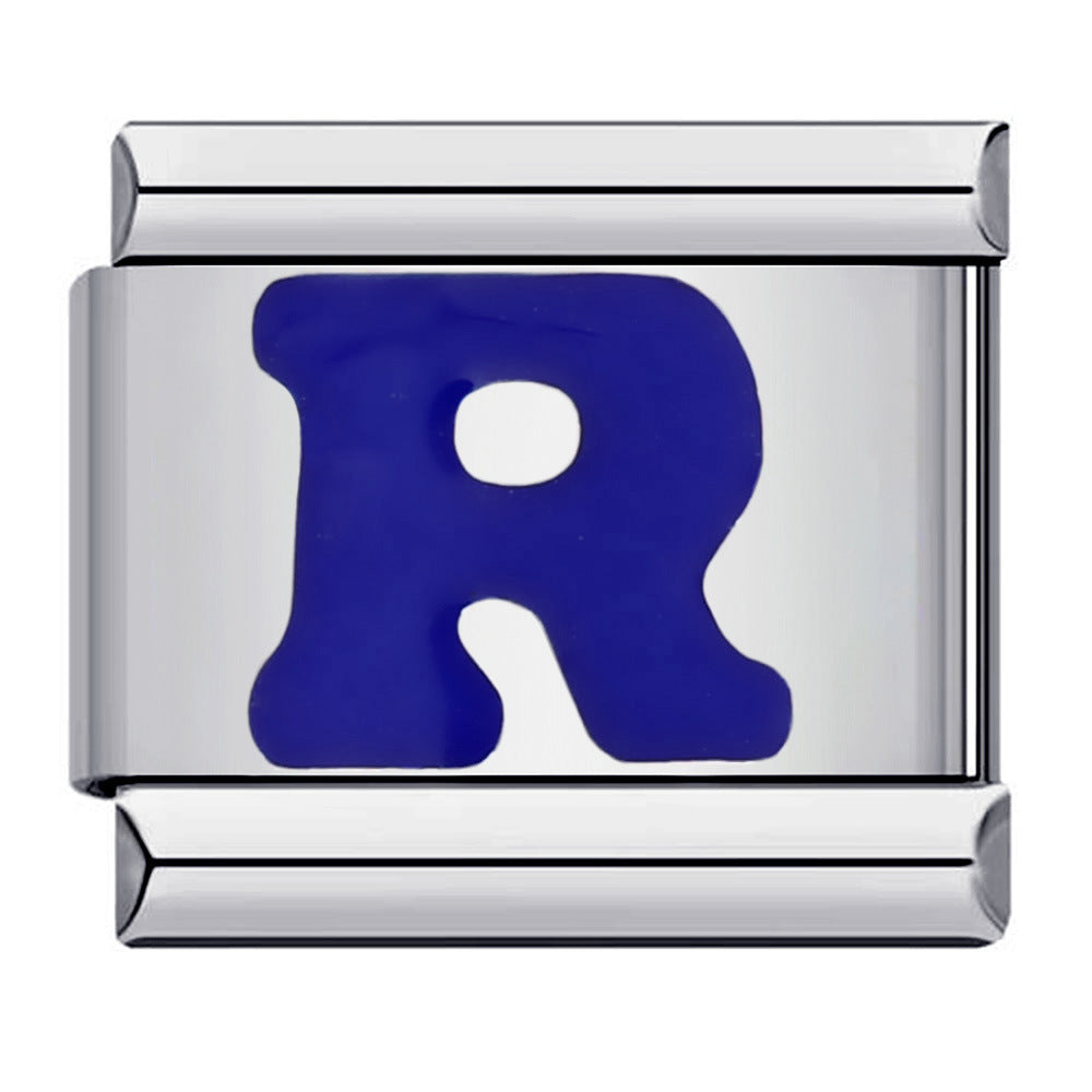 Blue Enamel Alphabet Stainless Steel Italian Charm Links