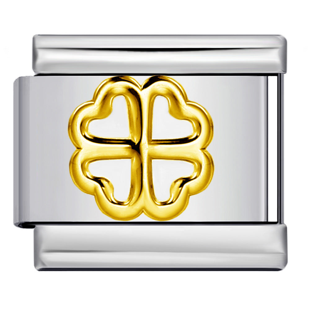 Gold Silver Stamped Pattern Stainless Steel Italian Charm Links