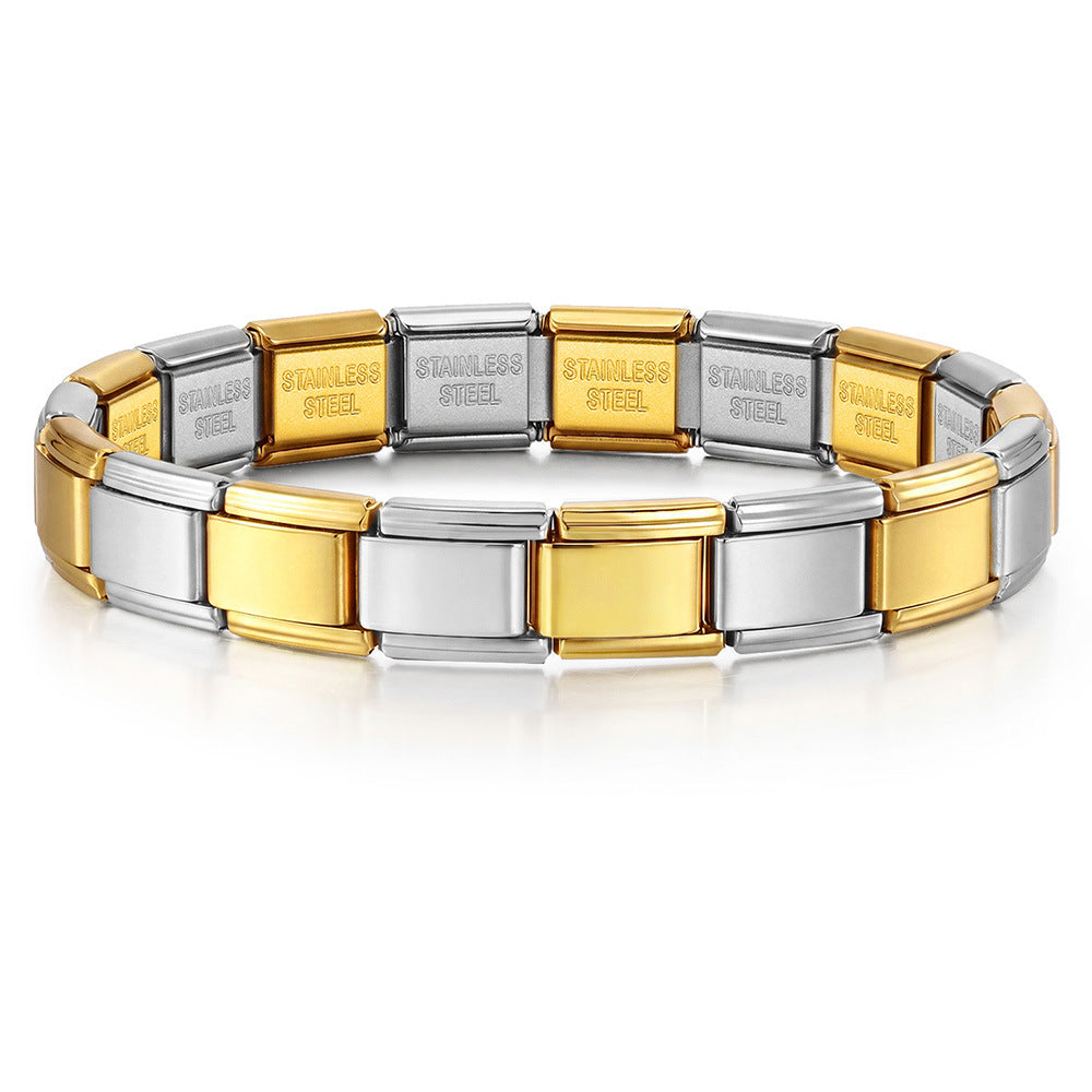 Stainless Steel Vacuum IP Plated Italian Module Bracelet Foundation Elastic Strap Chain Italian Charm