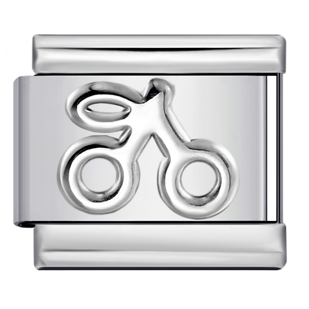 Gold Silver Stamped Pattern Stainless Steel Italian Charm Links