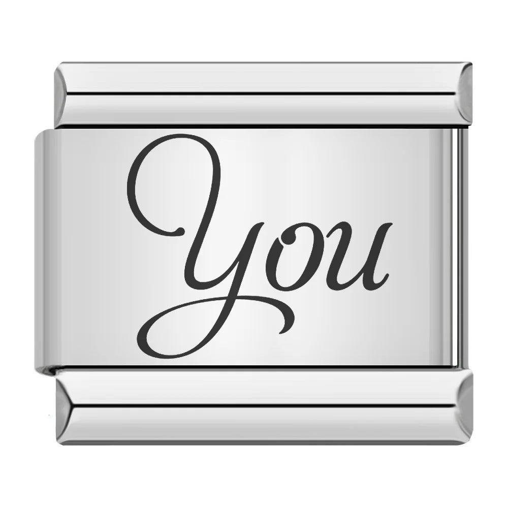 Family series english word pattern italian module bracelet stainless steel laser engraved diy bracelet