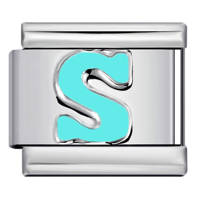 Sky Blue Letter Italian Charm Stainless Steel DIY Charms