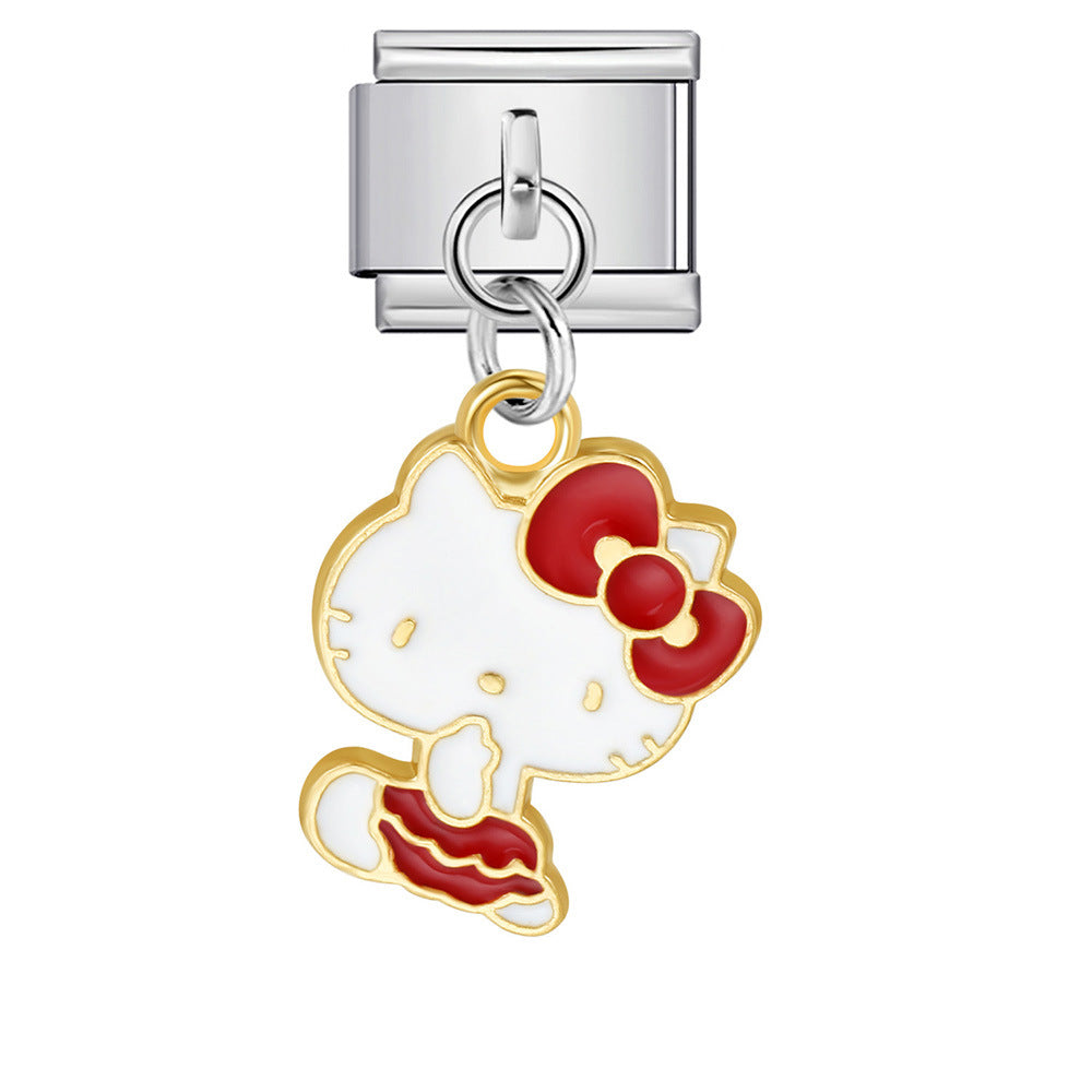 Silver Base Micro Pave Zircon Cute Pendant Italian Charm Links
