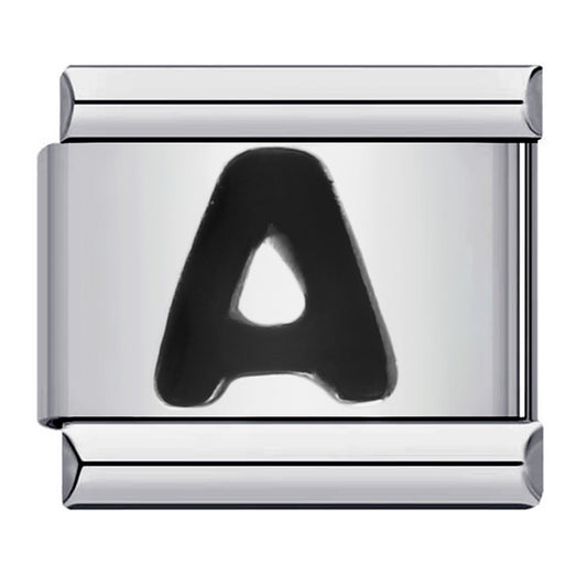 Black Letter Italian Charm Bracelet Stainless Steel