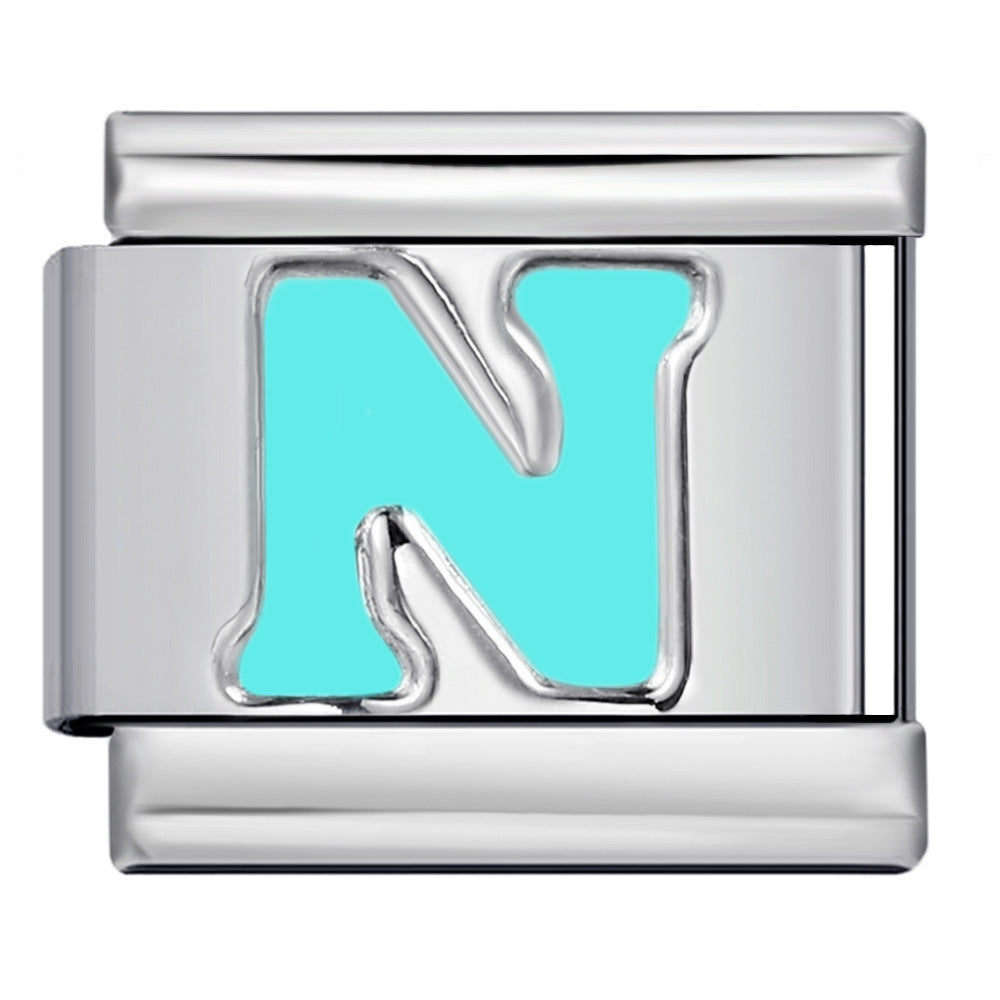 Sky Blue Letter Italian Charm Stainless Steel DIY Charms