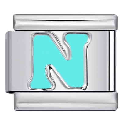 Sky Blue Letter Italian Charm Stainless Steel DIY Charms