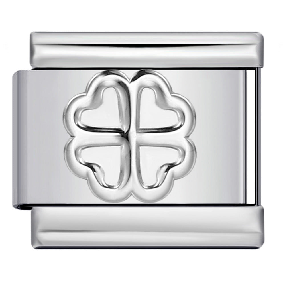 Gold Silver Stamped Pattern Stainless Steel Italian Charm Links
