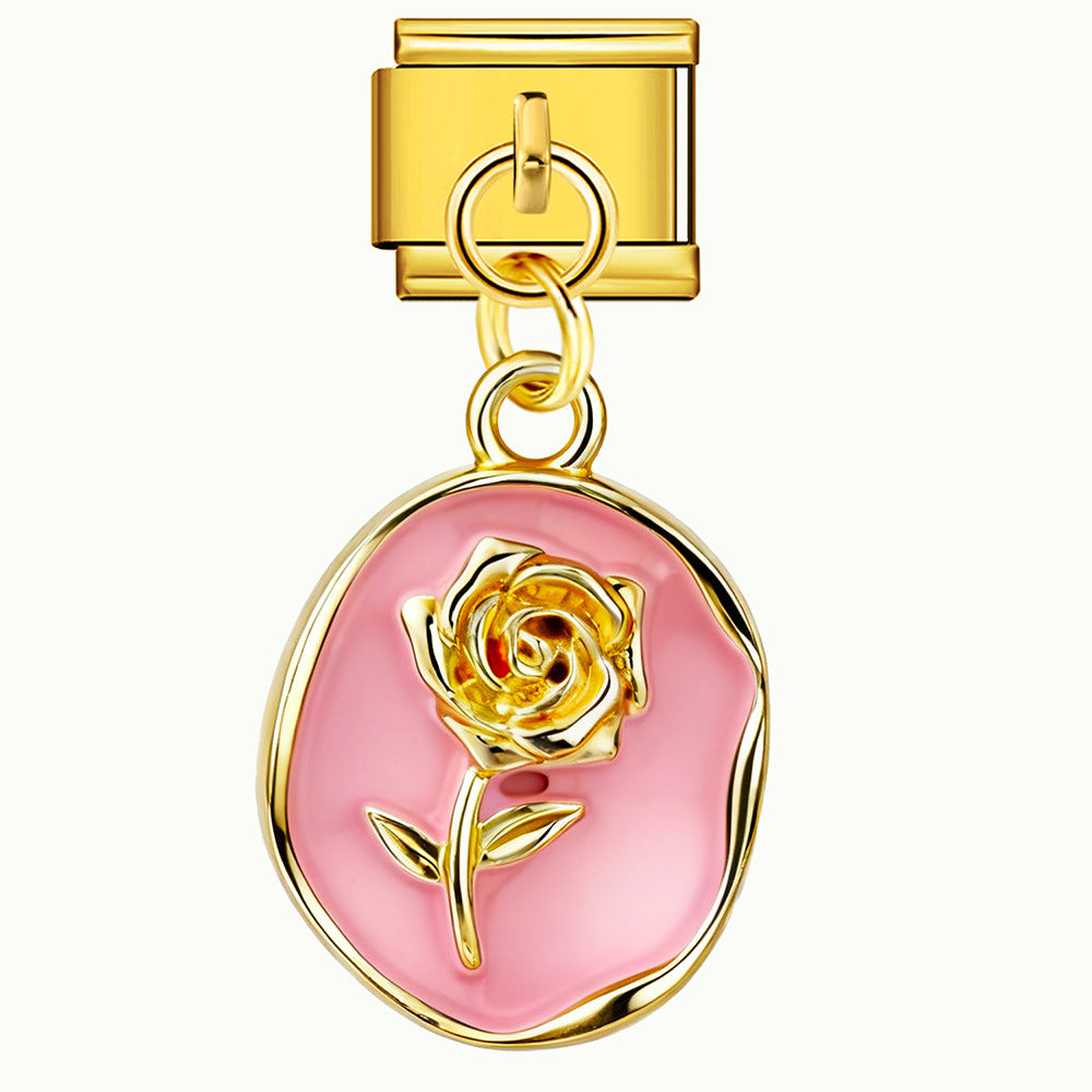 Love flower pendant Italian module bracelet, single hook stainless steel elastic splicing strap chain