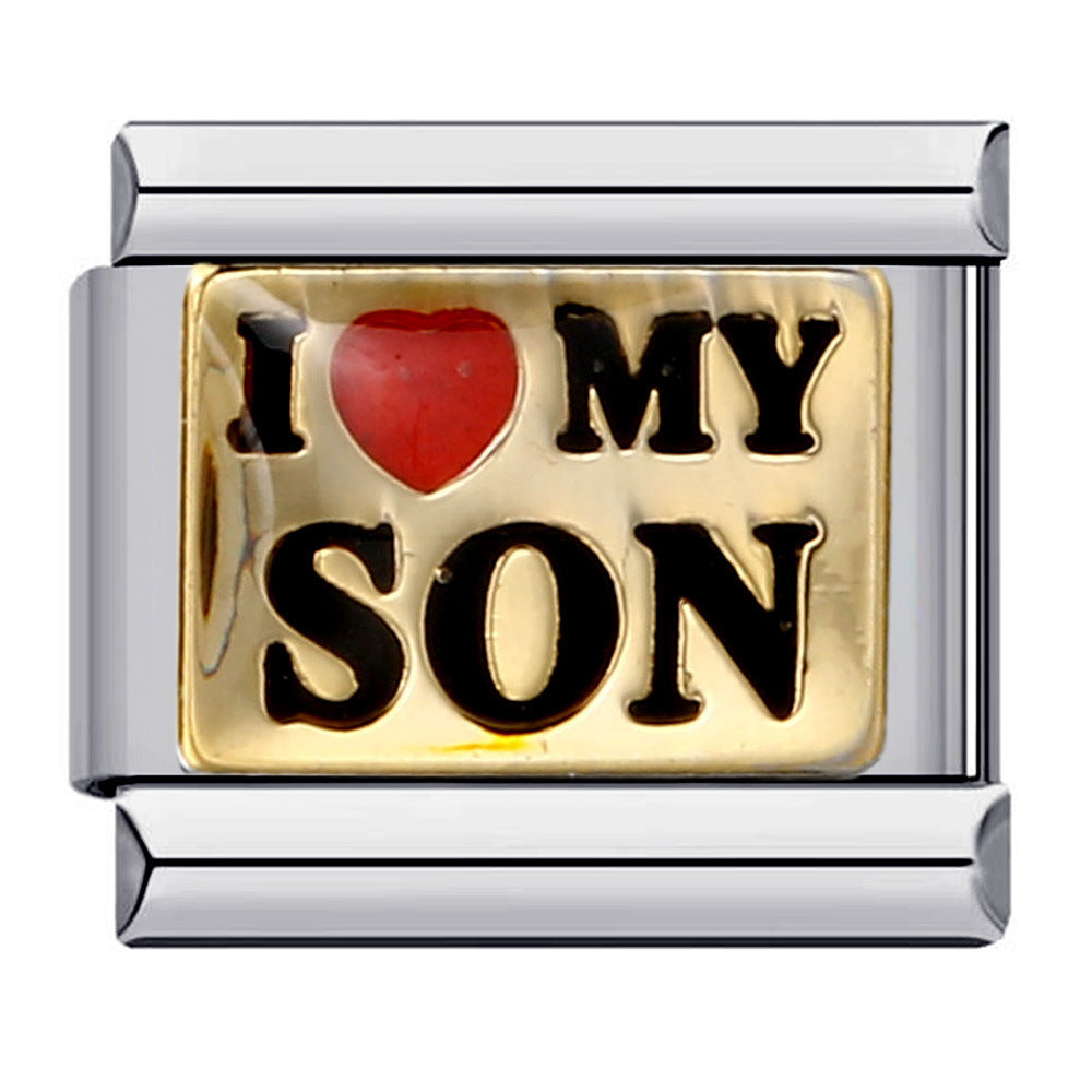 Black gold-plated oil drop cartoon DIY Italian module bracelet, personalized welding pattern stainless steel bracelet