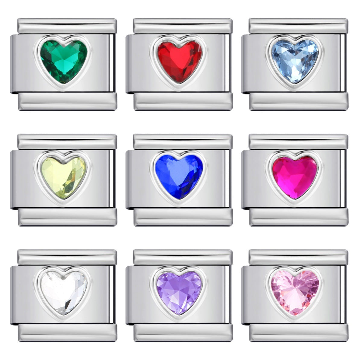Heart Micro Paved Color Stone Italian Charm Stainless Steel