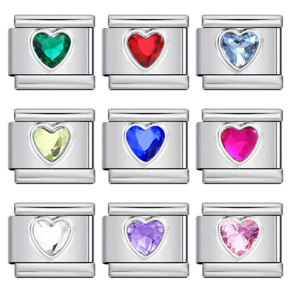 Heart Micro Paved Color Stone Italian Charm Stainless Steel