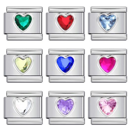 Heart Micro Paved Color Stone Italian Charm Stainless Steel