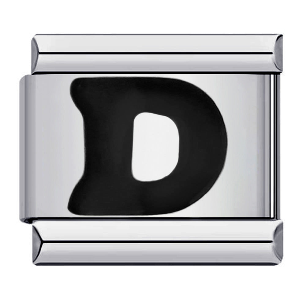 Black Letter Italian Charm Bracelet Stainless Steel