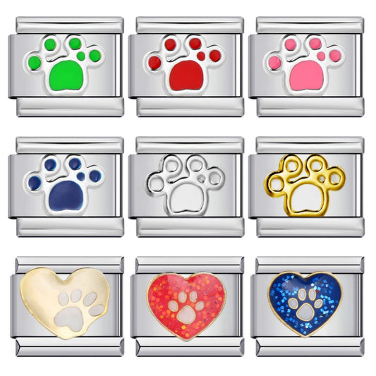 New stainless steel colorful enamel cat paw series italian module bracelet diy stretch patchwork bracelet