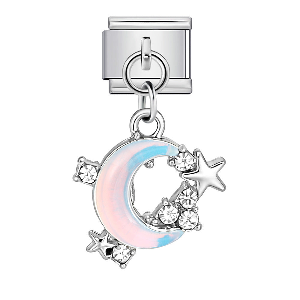 Love flower pendant Italian module bracelet, single hook stainless steel elastic splicing strap chain