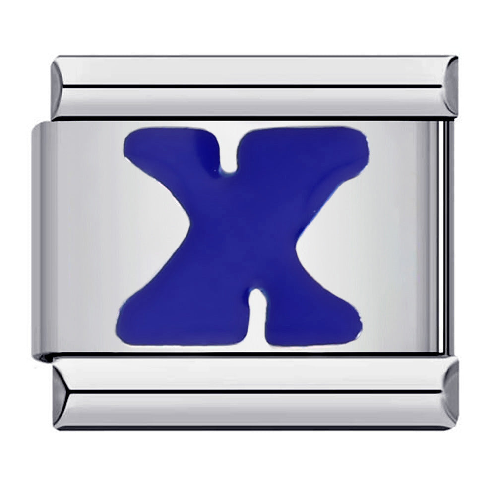 Blue Enamel Alphabet Stainless Steel Italian Charm Links