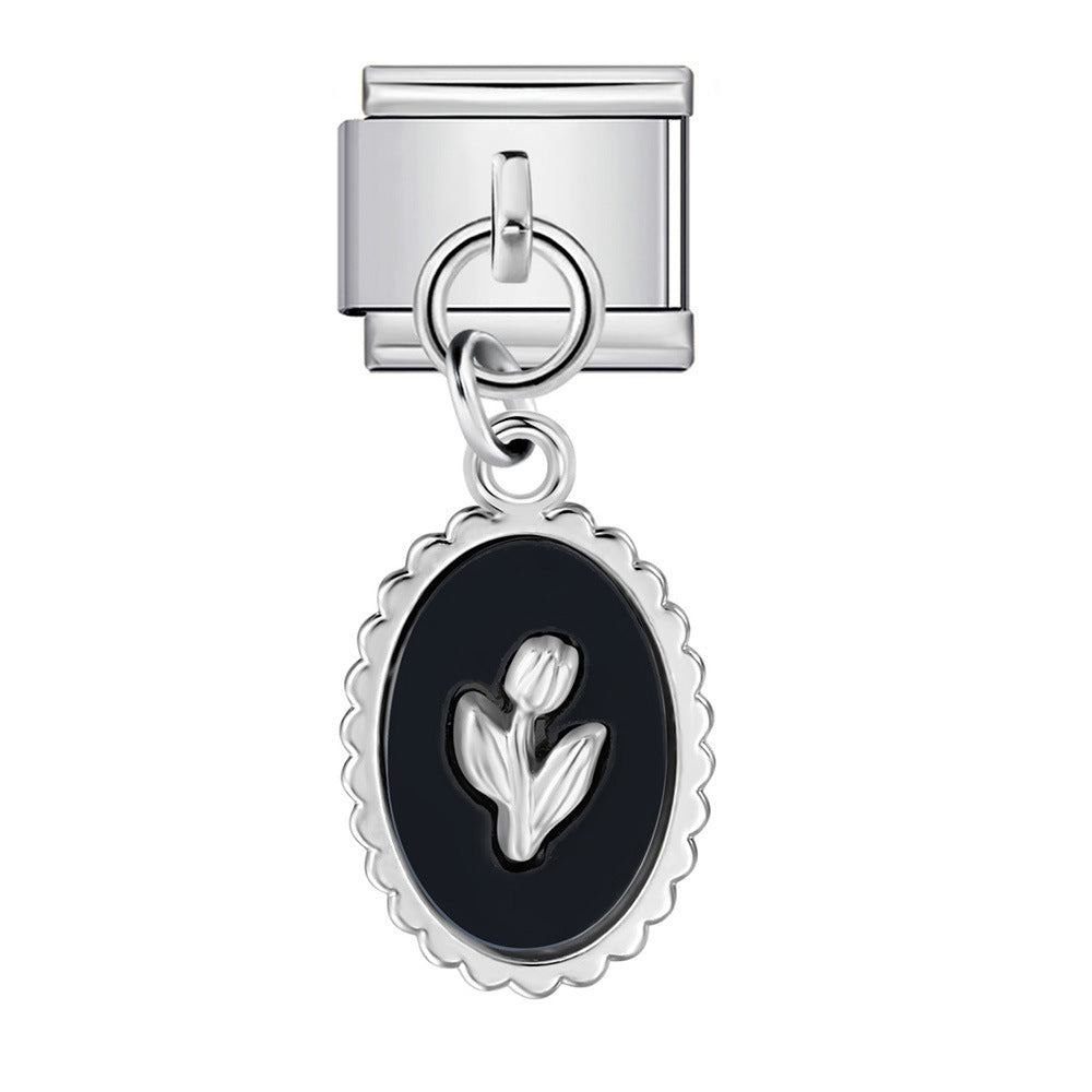 Single hook italian modular bracelet - blue & black pendant with elastic splicing stainless steel watch band chain