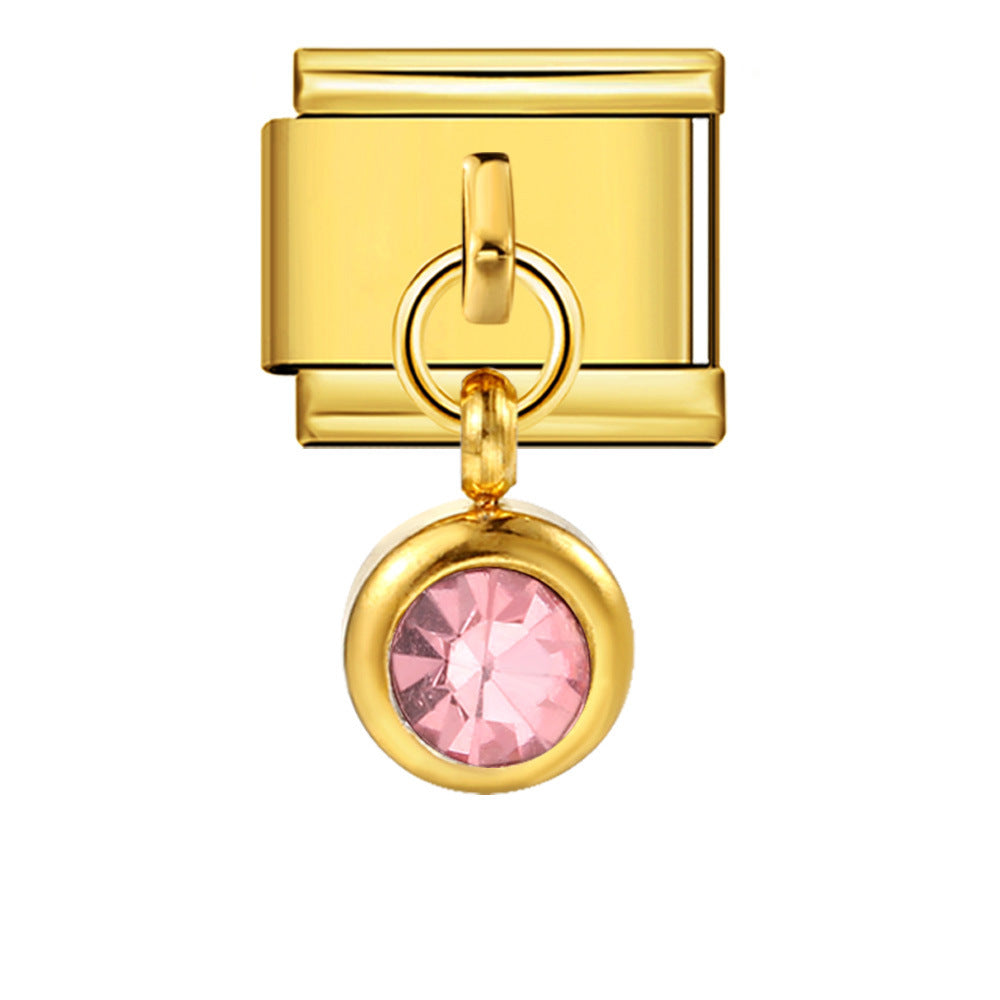 Colorful birthstone gold and silver base round pendant italian module stainless steel hook fashionable versatile bracelet