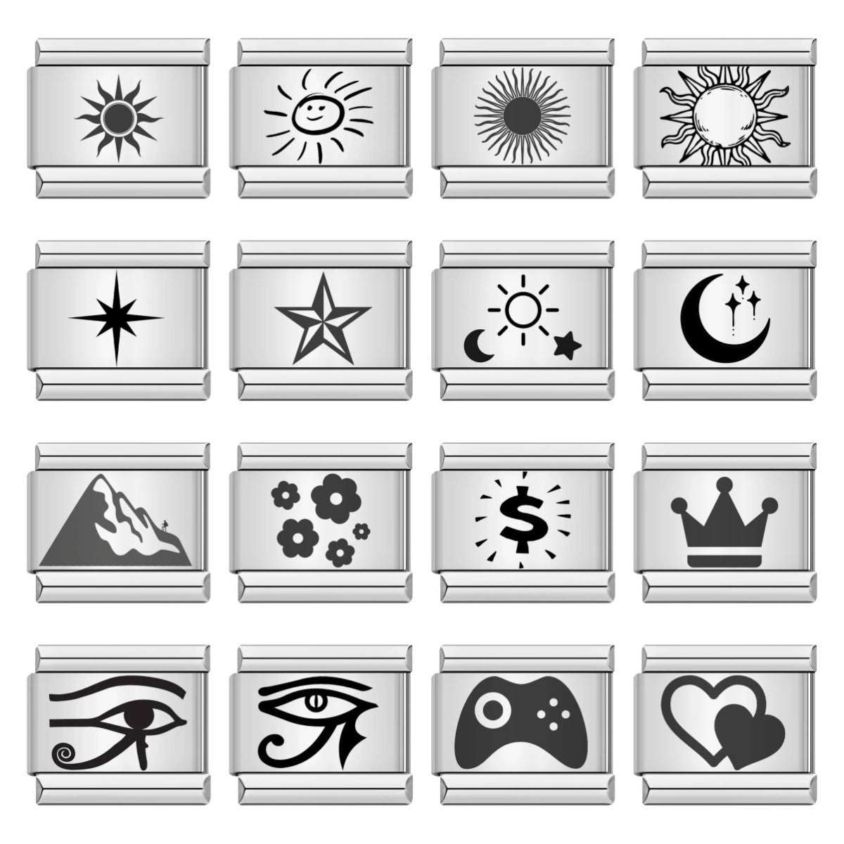 New sun, moon and stars pattern Italian module bracelet, stainless steel laser engraving DIY free splicing bracelet