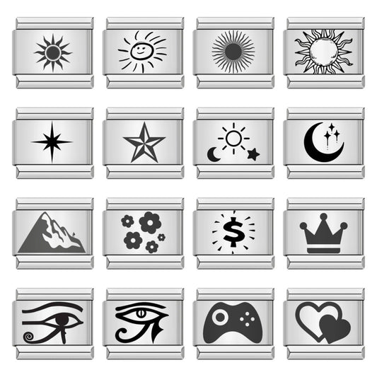 New sun, moon and stars pattern Italian module bracelet, stainless steel laser engraving DIY free splicing bracelet