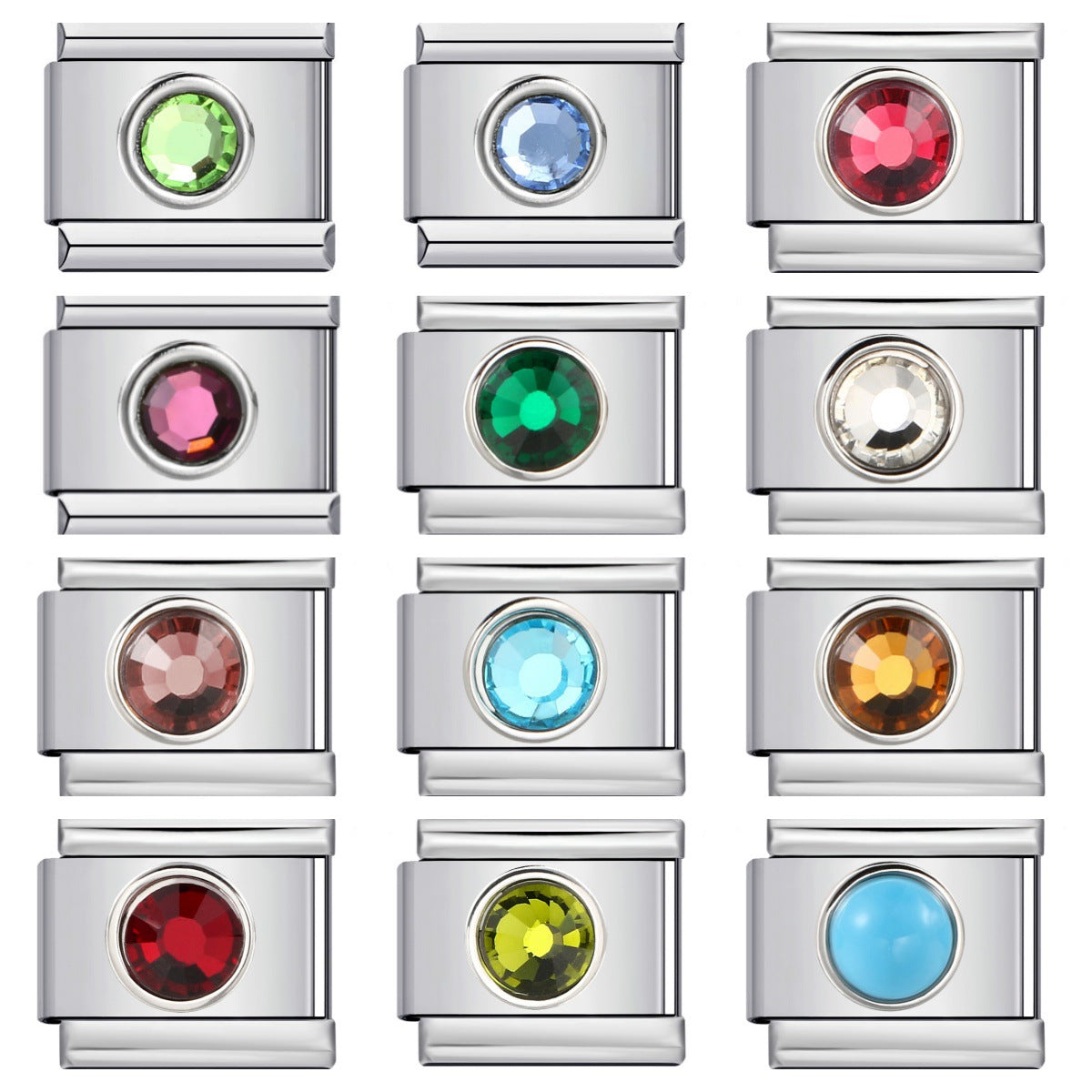 New circle color stone italian module bracelet stainless steel welded diy minimalist fashion bangle watch band chain