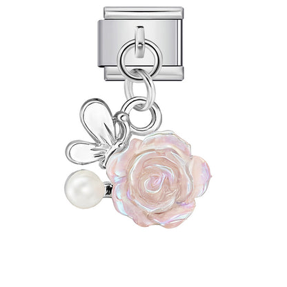 Love flower pendant Italian module bracelet, single hook stainless steel elastic splicing strap chain