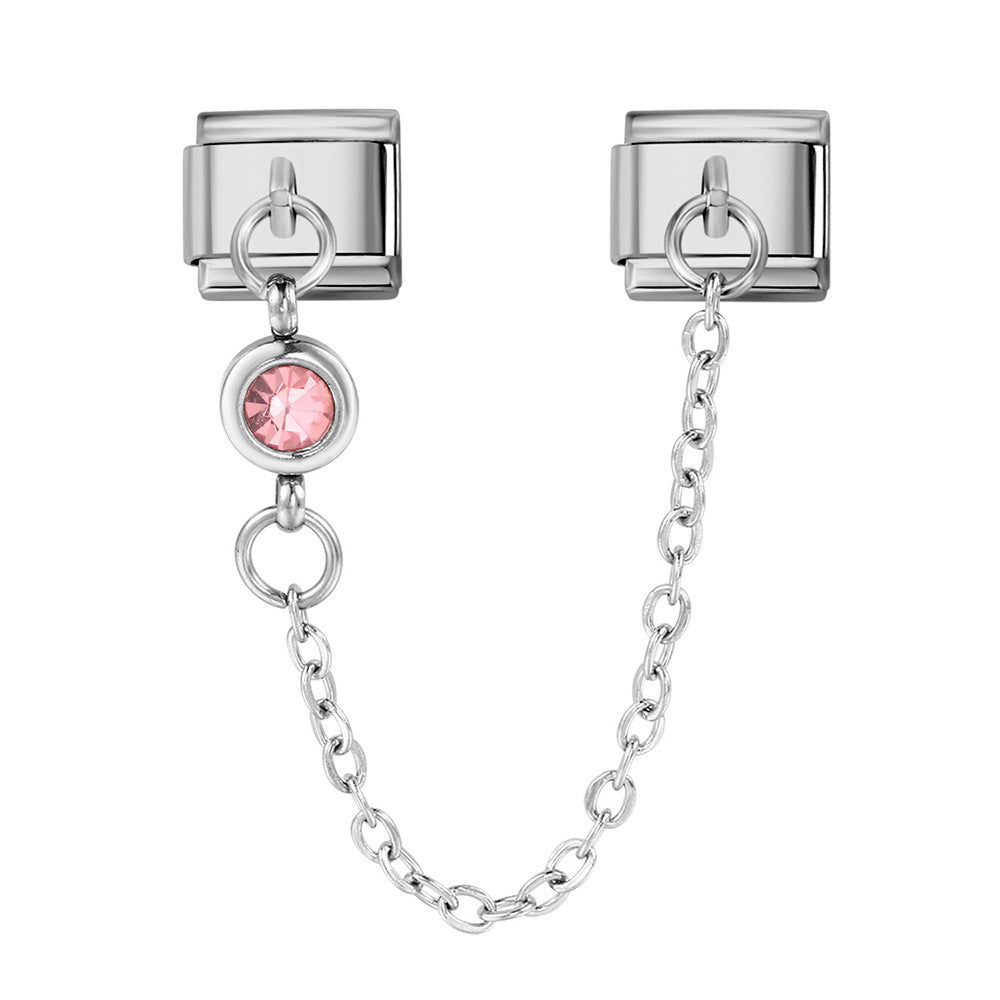 Double hook 12 birthstone Italian module bracelet, creative DIY elastic splicing stainless steel strap chain