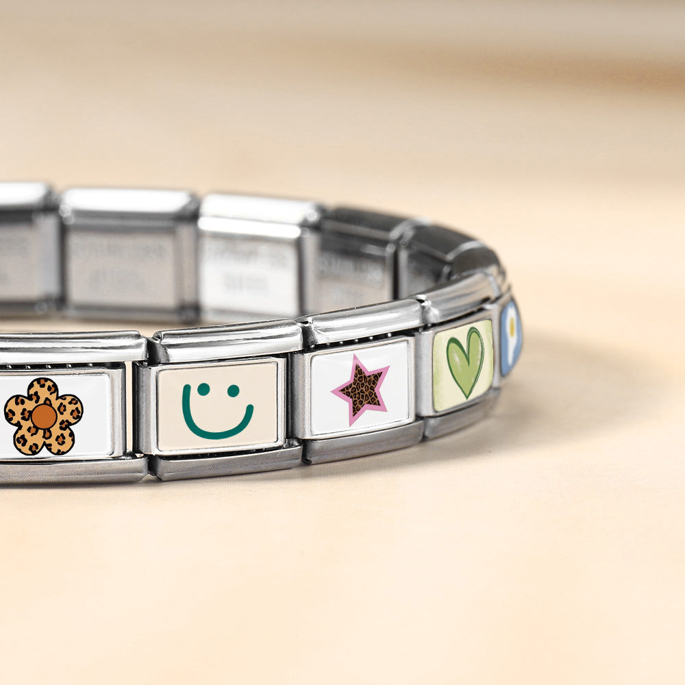 New arrival fresh pattern italian modular bracelet stainless steel flower smiley face pattern diy detachable bracelet