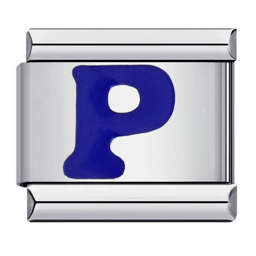Blue Enamel Alphabet Stainless Steel Italian Charm Links