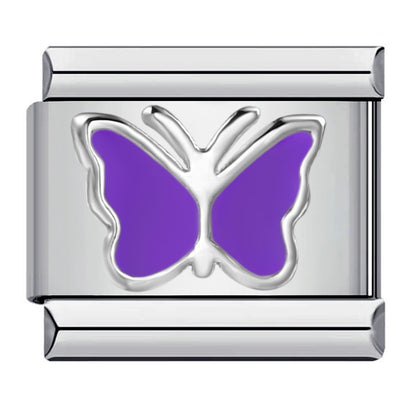 Stainless steel heart butterfly stamped pattern colorful enamel diy italian charm