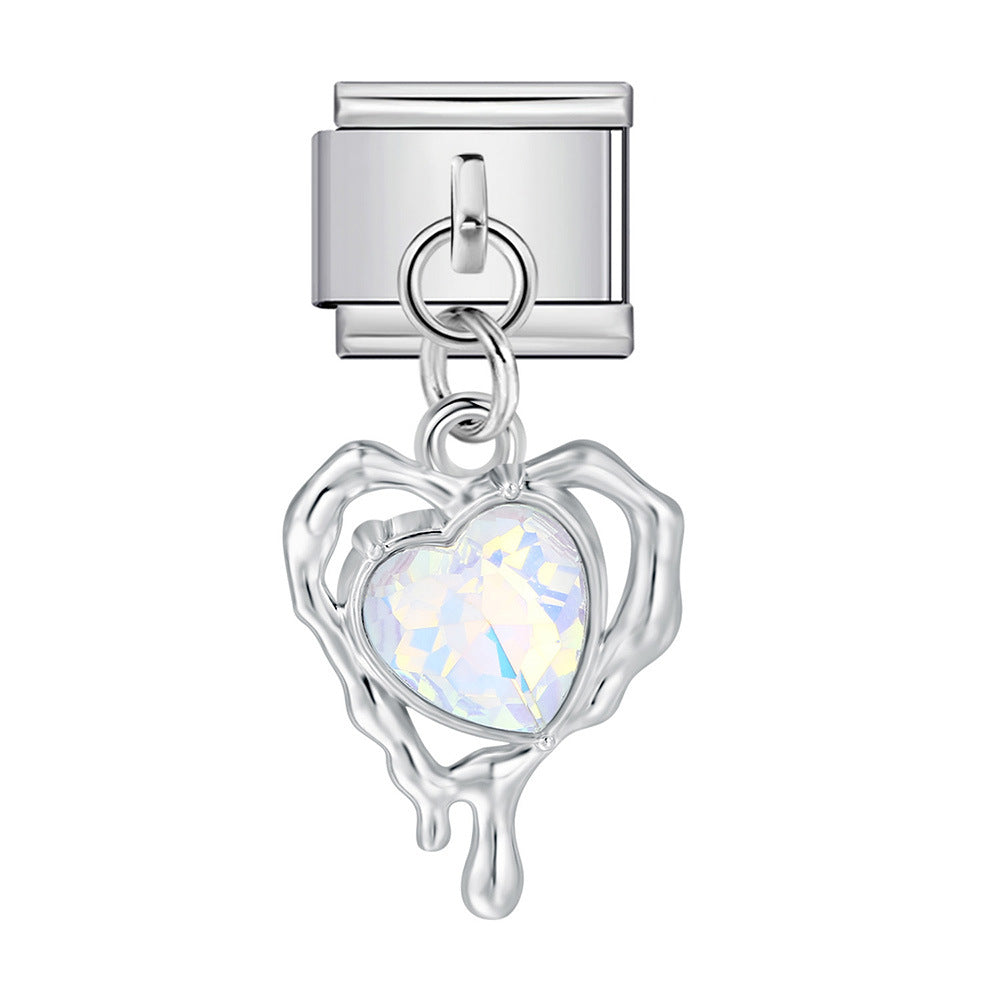 Silver Base Micro Pave Zircon Cute Pendant Italian Charm Links