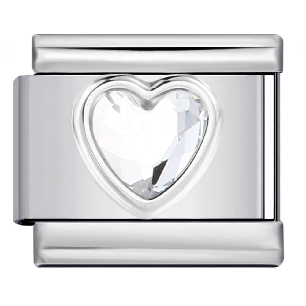 Heart Micro Paved Color Stone Italian Charm Stainless Steel