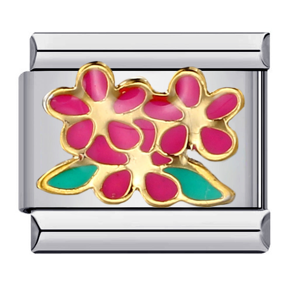 Four seasons elements gold-plated enamel diy italian modular bracelet - custom welded pattern stainless steel bangle