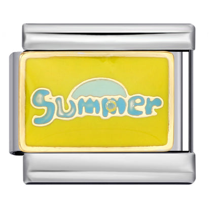 Four seasons elements gold-plated enamel diy italian modular bracelet - custom welded pattern stainless steel bangle