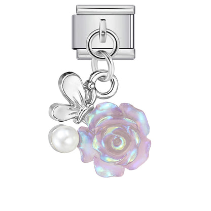 Love flower pendant Italian module bracelet, single hook stainless steel elastic splicing strap chain