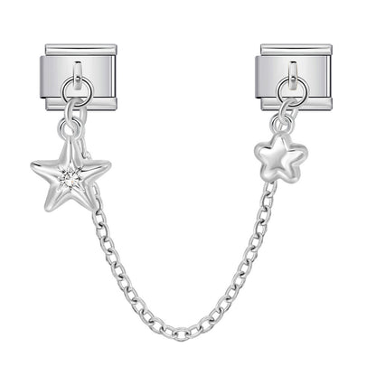 New silver double pendant italian modular bracelet - stainless steel hook diy stretchable link chain
