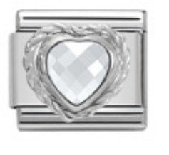 Heart Micro Paved Color Stone Italian Charm Stainless Steel