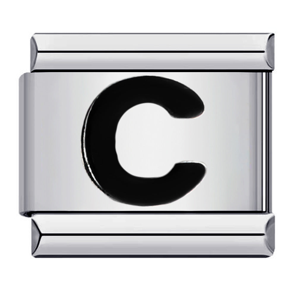 Black Letter Italian Charm Bracelet Stainless Steel
