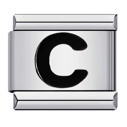 Black Letter Italian Charm Bracelet Stainless Steel