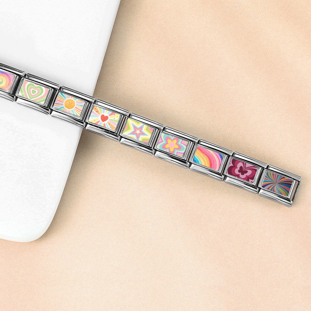 New colorful pattern Italian module bracelet DIY splicing stainless steel bracelet strap chain accessories