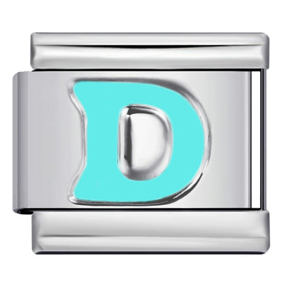 Sky Blue Letter Italian Charm Stainless Steel DIY Charms