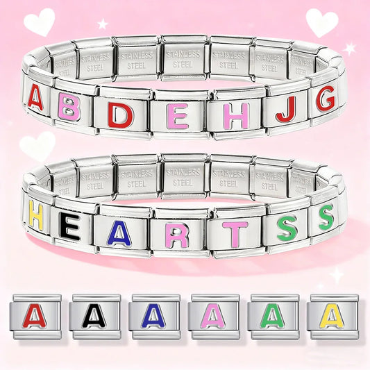 6 Colors Concave Letter Italian Charms Stamped Enamel