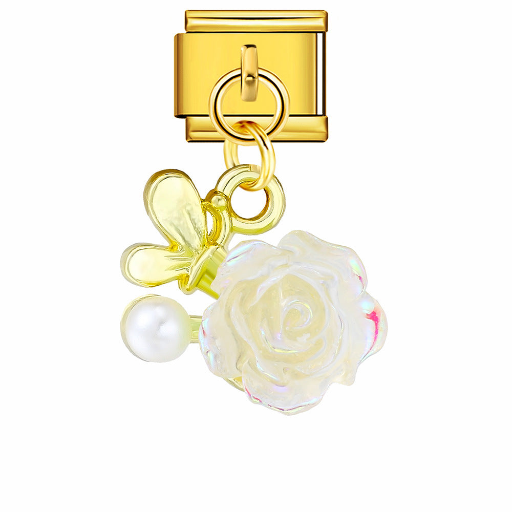 Love flower pendant Italian module bracelet, single hook stainless steel elastic splicing strap chain
