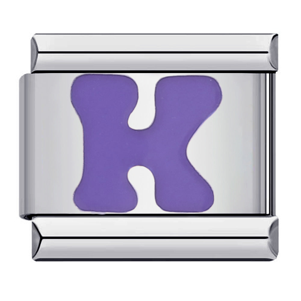 New arrival stainless steel purple english letter diy italian module bracelet italiancharmbracelet