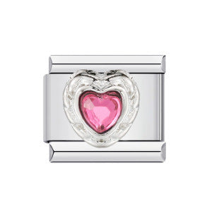 Heart Micro Paved Color Stone Italian Charm Stainless Steel