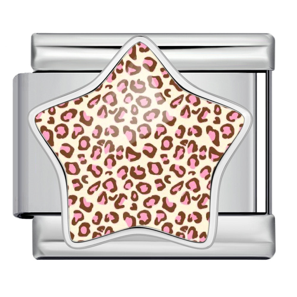 Leopard print star italian module bracelet - stainless steel diy detachable stretch bracelet gift