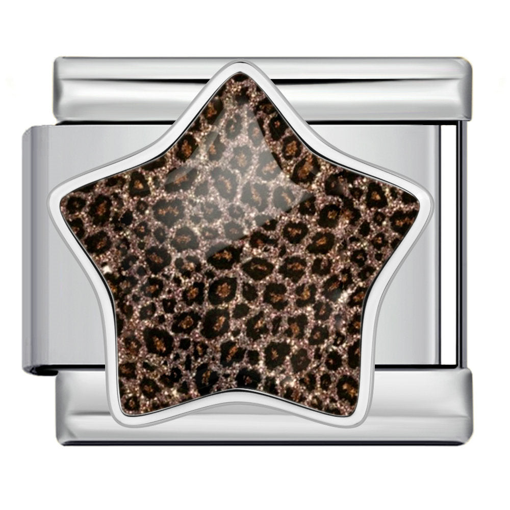 Leopard print star italian module bracelet - stainless steel diy detachable stretch bracelet gift